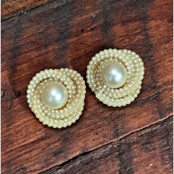 Faux Pearl Earrings, Clip on Earrings - Picture 2 of 4